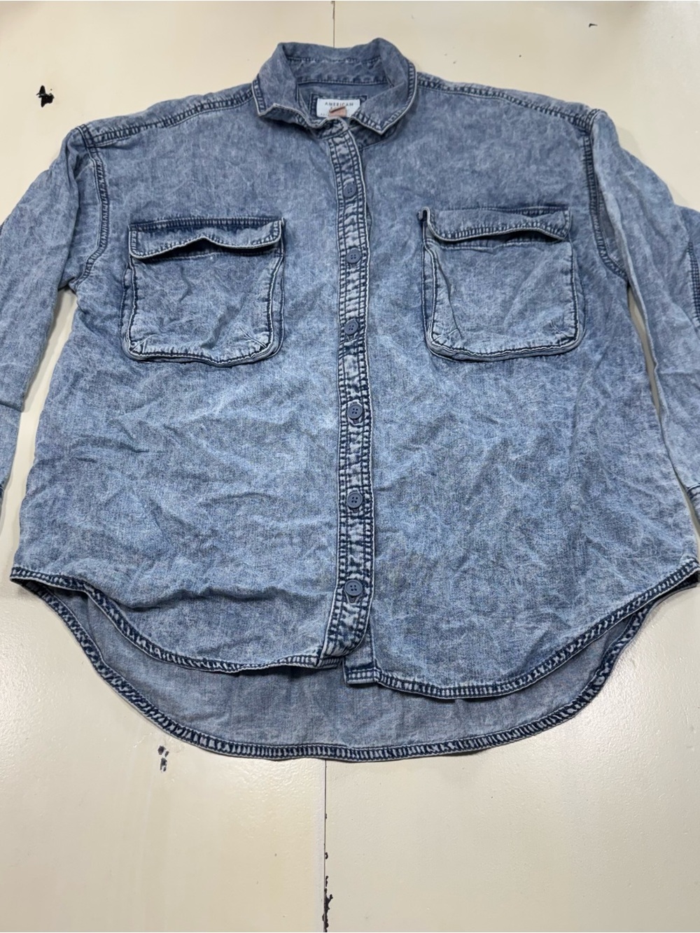 Light Blue Washed Denim Shirt - Casual Button-Up
